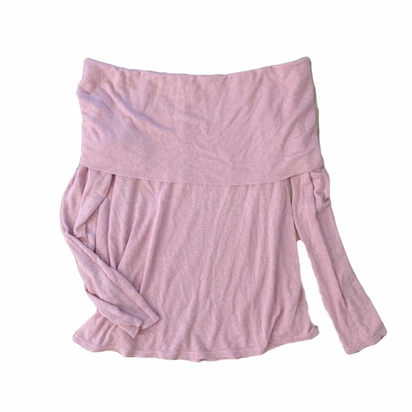 {Velvet By Graham & Spencer} Off the Shoulder Drapey Blush Sweater Medium - Picture 1 of 3